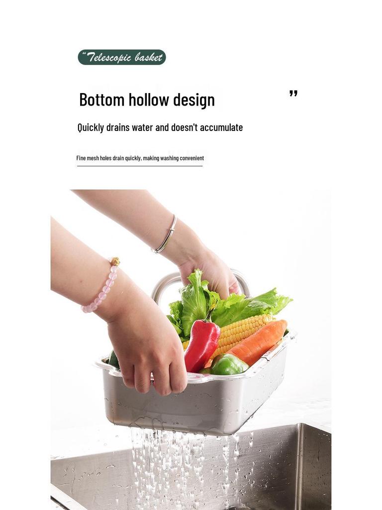 304 Stainless Steel Telescopic Draining Basket for Kitchen Sink - Dish, Bowl, and Plate Organizer.