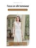 Luxurious Mulberry Silk French Nightgown - Women's V-Neck, Wide Shoulder Straps, Mid-Length