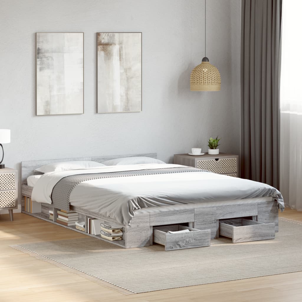 Bed Frame with Drawers Grey Sonoma 135 x 190 cm Particleboard