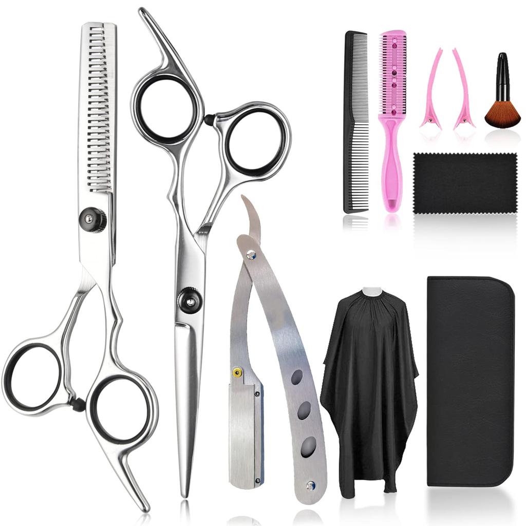 Hair Scissors Thinning Scissors for Hair Fcysy Professional 11 Pieces Hair Cutting Tools Barber Scissors Blending Scissors Straight Edge Hair Trimming