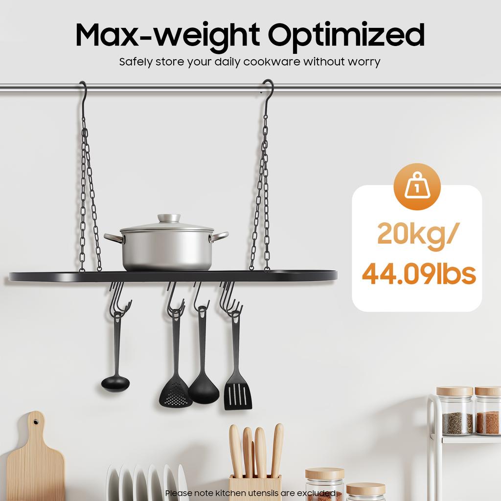 Ceiling Hanging Rack 10 Hooks, Kitchen Grid Shelf Organizer, 44LB Heavy Duty Iron Storage for Pot Pan Utensil, Small Space Savin