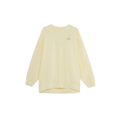 Logo Patch Fleece-Lined Crew Neck Sweatshirt Women Tops Yellow FB1918-744