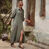 Women Summer Maxi Dress Loose Turn Down Collar Long Sleeves OL Cardigan Commute Daily Wear Pure Color Single Breasted Long Dress
