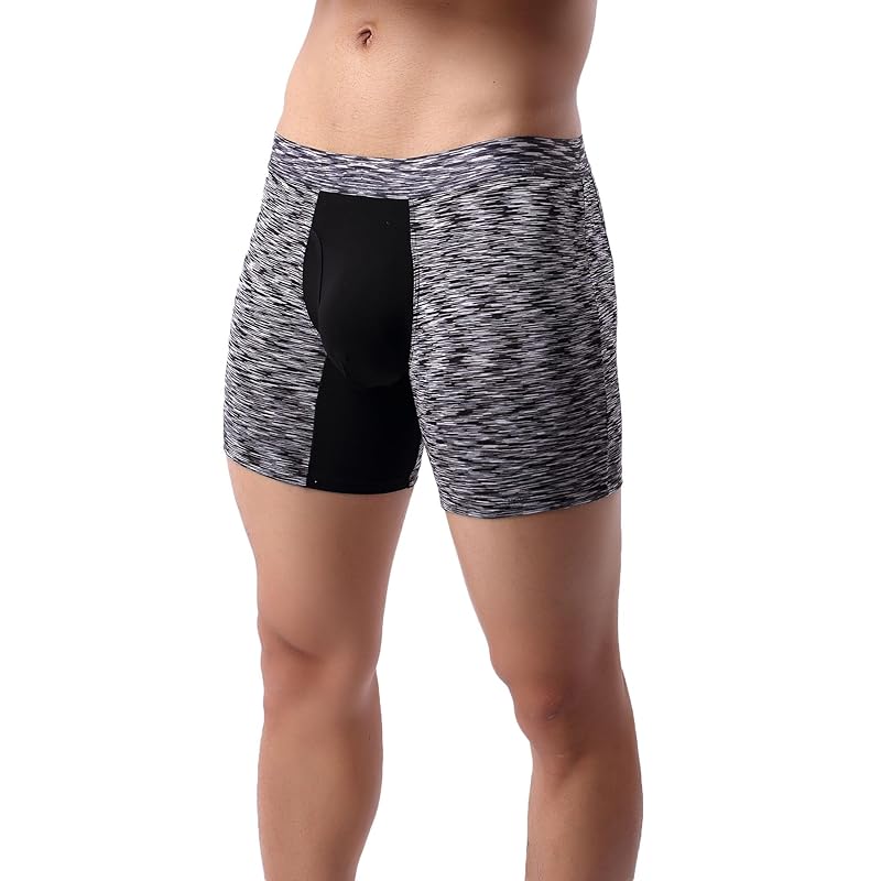 

[Whaninti] long boxer shorts men s open front boxer briefs Sweat absorbent and quick drying Relaxed design all seasons black S