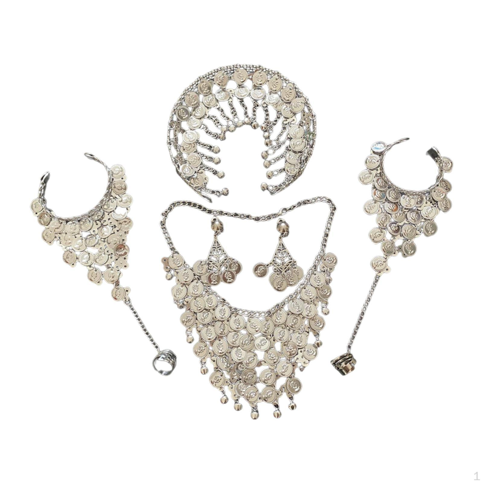 

4 Pieces Bridal Jewelry Set Hairpin Necklace Earrings Bracelet for Women Clip Earrings