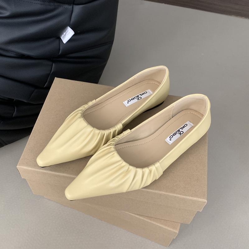 Fashion SUOJIALUN Spring New Brand Women Flat Shoes Fashion Pleated Ladies Elegant Boat Shoes Pointed Toe Shallow Slip On Single Shoes