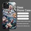 Flower Marble Texture Tempered Glass Phone Case for IPhone 16 Pro Max 16e 15 14 13 12 Mini 11 X XS XR 7 8 14 Plus Abstract Cover