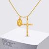 Vnox Cross Oval Virgin Mary Pendant Necklace for Men Women, Gold Plated Stainless Steel Religious Faith Adjustable Necklaces New