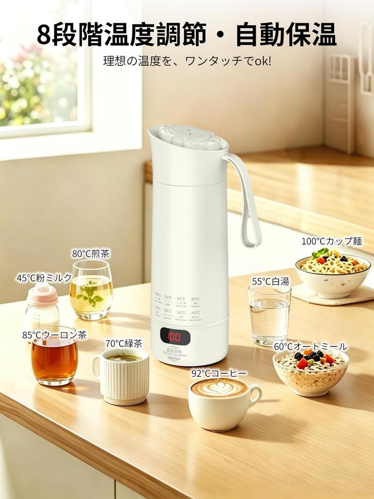 NanOmitofo Portable Electric Kettle [316 Stainless Steel, 8 Temperature Settings] 400ml, 100-240V (International Voltage Compatible), 300W, Keep Warm