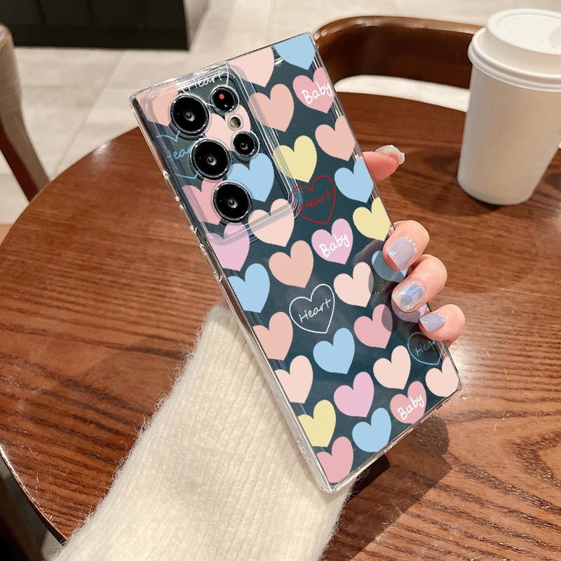 Colorful Hearts Patterned Phone Case For Samsung Galaxy S26 S25 S24 S23 Ultra S22 Plus S24 S21 FE S25 Edge Clear Soft TPU Cover