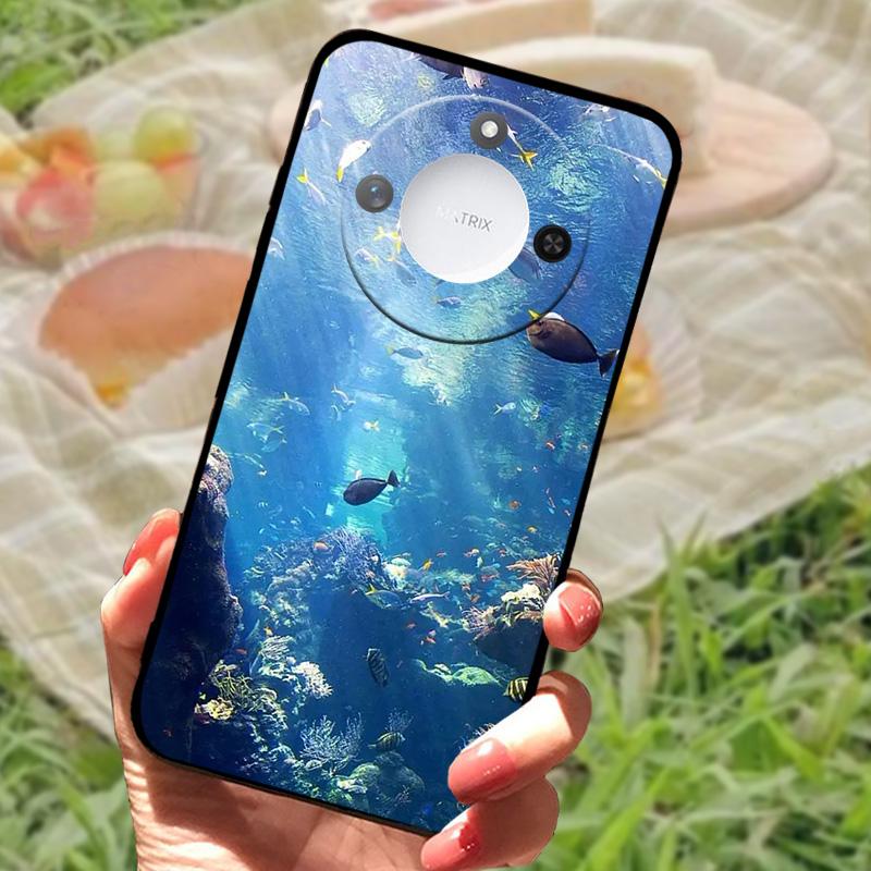 For Huawei Honor X60 Case Flowers Painted Cover Black Silicone Soft TPU Phone Case For Honor X60 Protective Shell Bumper