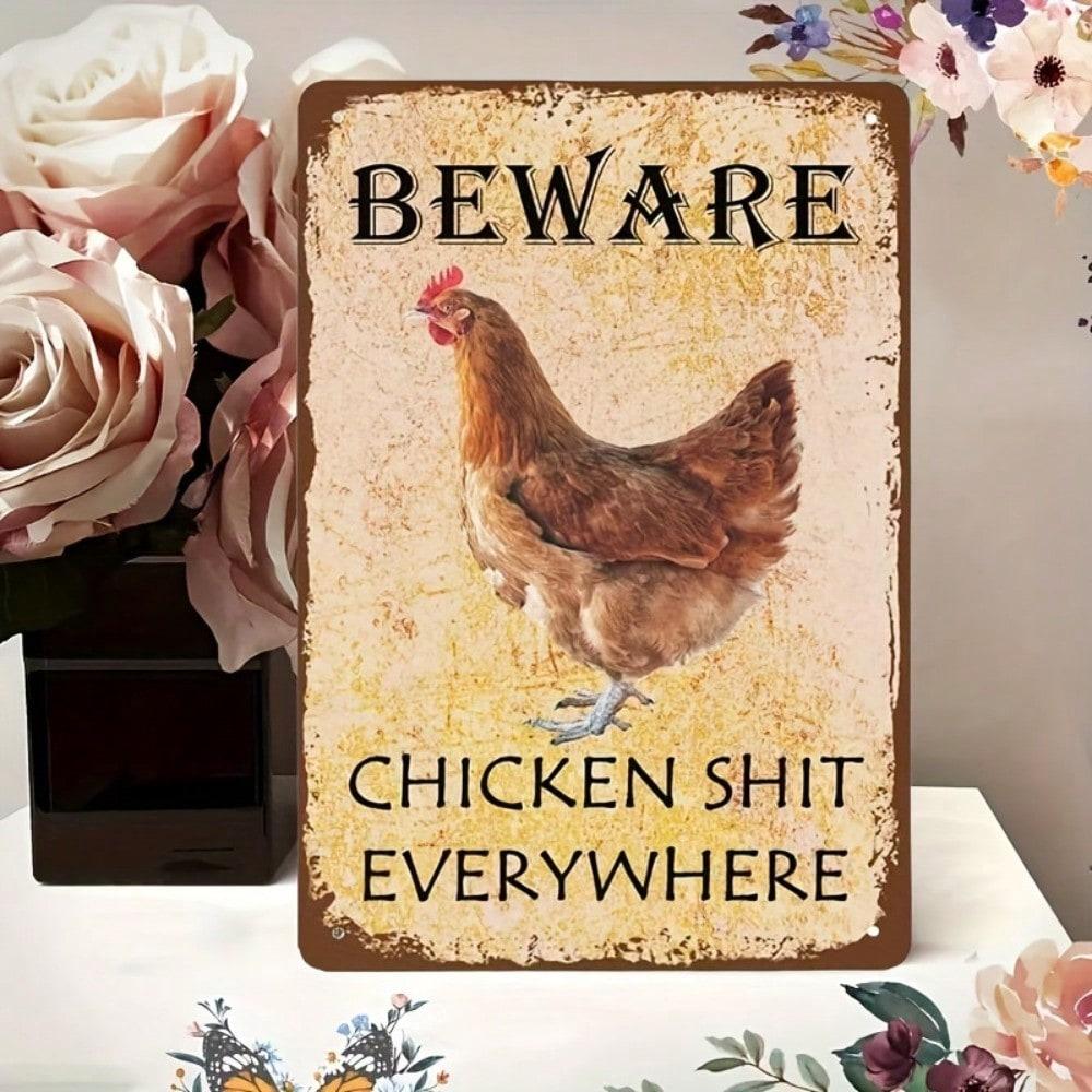 

Vintage Chicken Wall Sign Metal Farmhouse Kitchen Decor Humorous Beware Chicken Rustic Tin Sign 8x12 Inch 20x30cm