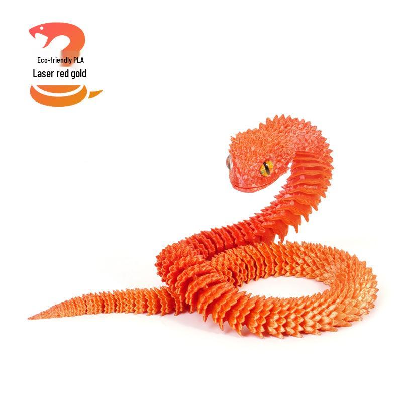 3D Printed Movable Viper Snake Model Toy - Flexible Simulation Animal Doll
