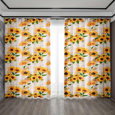 2PCS Sunflower Floral Print Curtains, Bedroom Living Room Kitchen Semi Blackout Rod Pocket Decorative Curtains, Home Decor