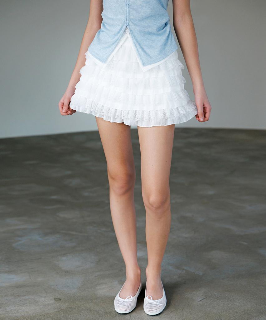 HYFVE Lined Pants Lace Tiered Elastic Mini Skirt