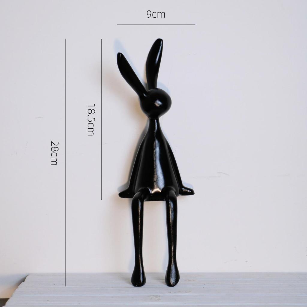 Creative Resin Black and White Cartoon Rabbit Family Desk Decorations - Set of Four