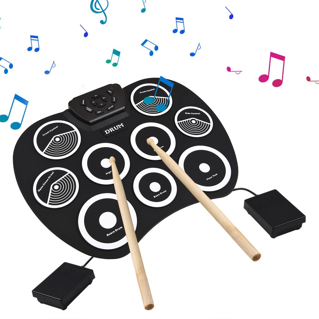 Electronic Drum Set Hand Roll Drum Set 9 Pads MIDI Interface Supports DTX Games Without Speaker Holiday Birthday