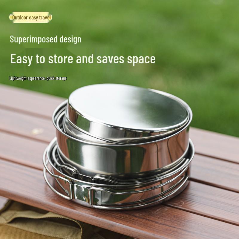 8-Piece Portable Stainless Steel Camping Tableware Set: Foldable Cups, Bowls, and Plates for Outdoor Picnic and BBQ Adventures