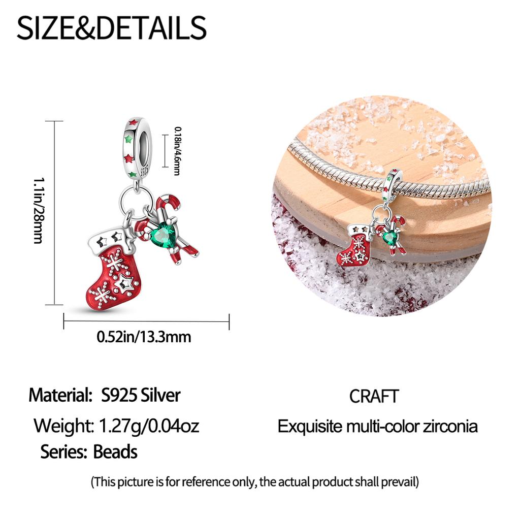 Genuine Copper Charm Luxurious Christmas Stockings Walking Stick Pendants Bead Fits Bracelets DoItYourself Women Delicate Gifts