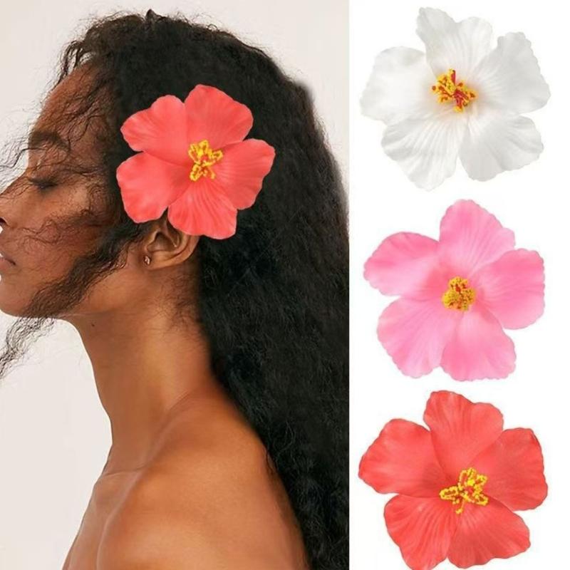 10pcs Fabric Hawaiian Double Flower Hair Clip Tropical Floral Barrettes Elegant Hairpin Beach Accessories For Women Girls