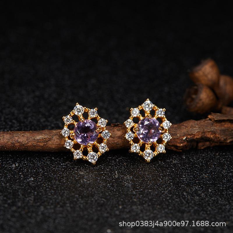 Premium Cooling S925 Sterling Silver Plated 18K Gold Natural Colored Treasure Stud Earrings, Wind Niche Jewelry Does Not Fade