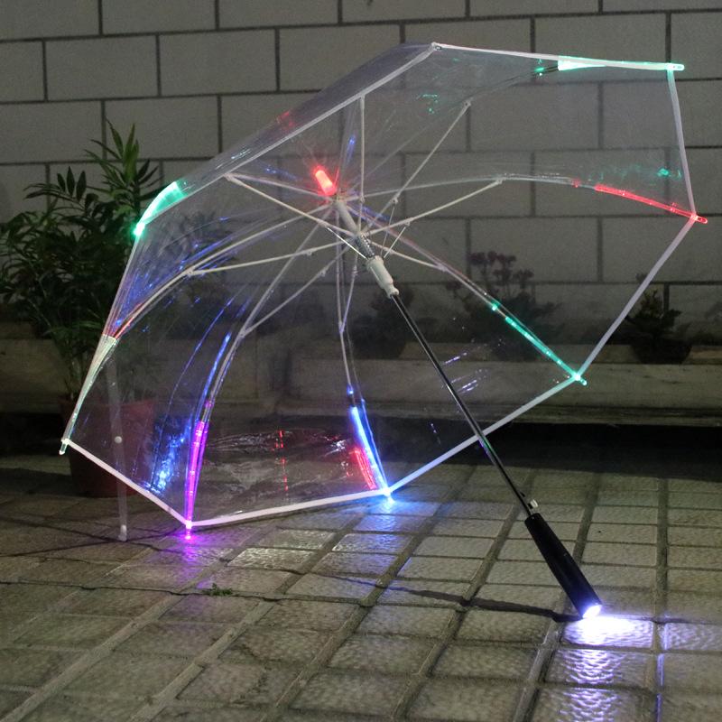 Bunter Modischer Leuchtender Transparenter Regenschirm mit LED-Licht Langstiel – Kreatives Design für Damen 23 inches 8 ribs gray