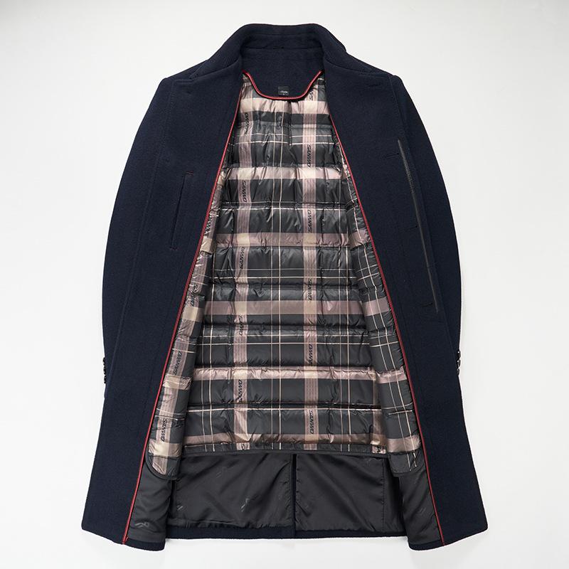 Middle-aged Wool Coat Men's Mid-length 90 Duck Down Autumn and Winter Sleeve Removable Tweed Coat Down Jacket