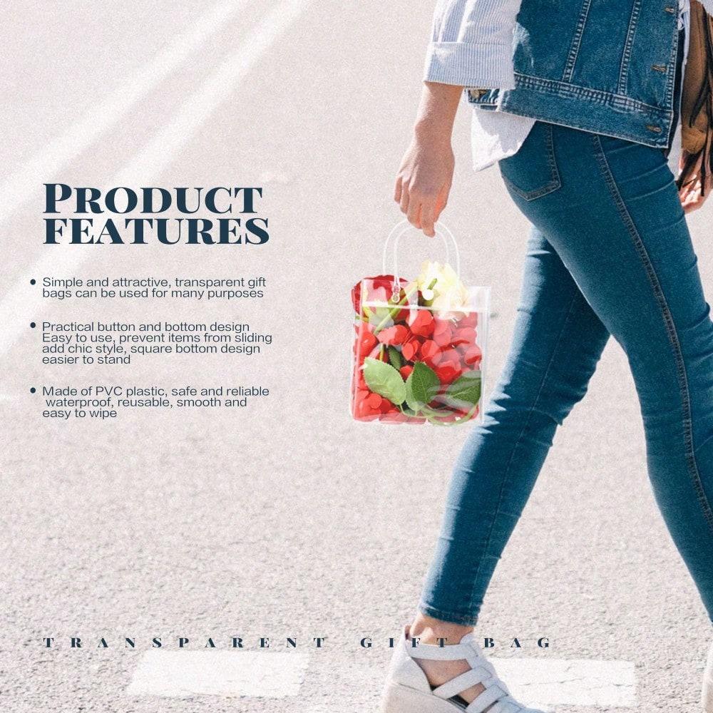 15pcs Small Clear Gift Bags with Handle, 5.91" X 6.3" X 2.76", PVC Clear Gift Bag Clear for Party Favors, Wedding, Birthday