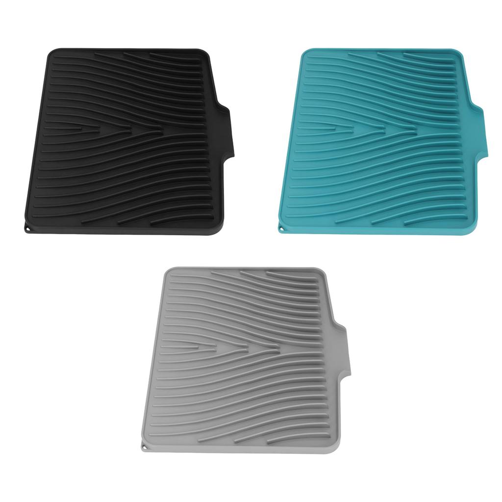 Dish Drying Mat Heat Resistant Prevent Slip Silicone Slope Dish Drying Pad with Drain Lip for Counte