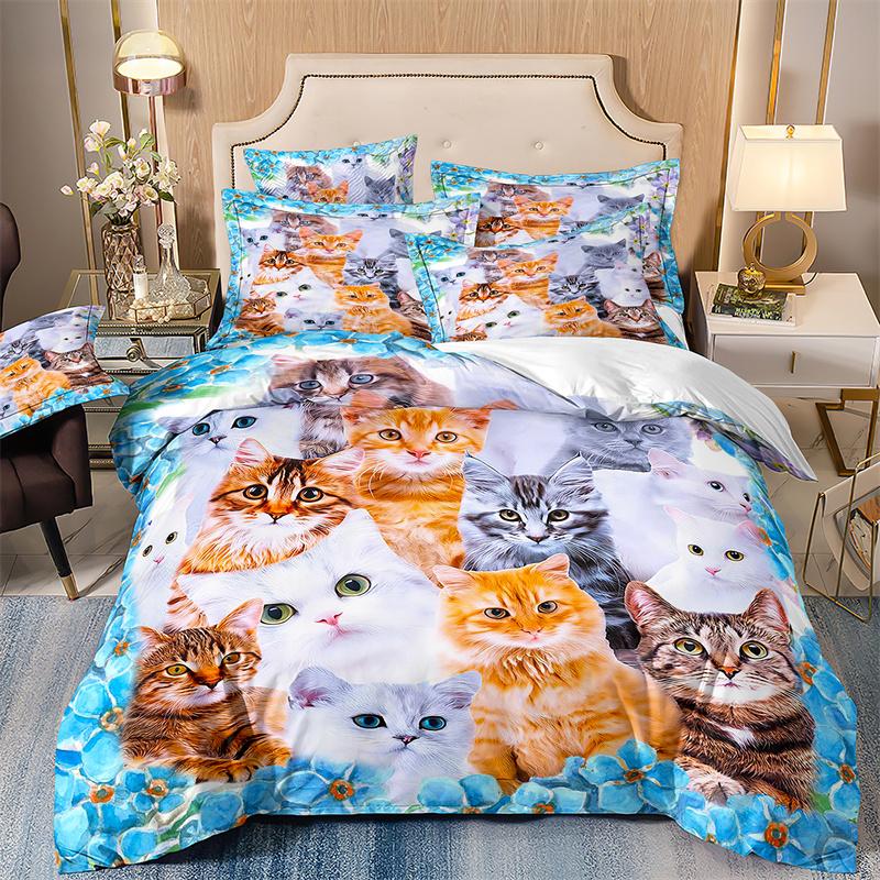 Starry Animals Bedding Set, Cat Duvet Cover Set With Pillowcases, Galaxy Comforter Case, Twin Size Bedding, Animal Cartoon Cat