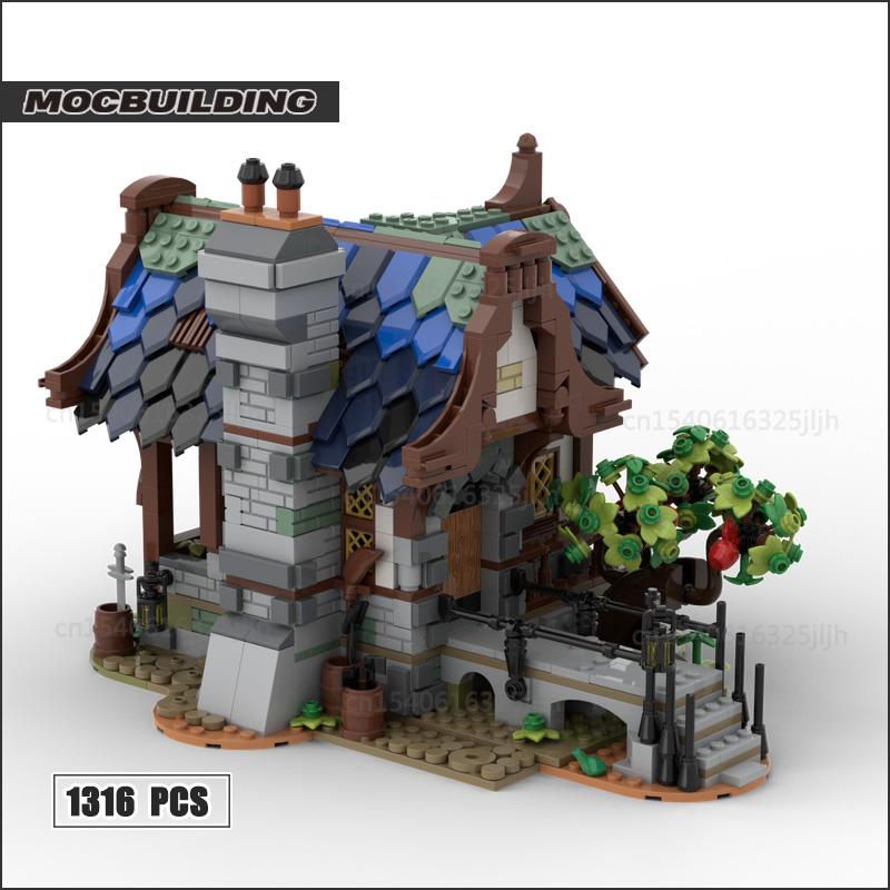 Medieval Town MOC Building Blocks Town Market House Architecture Watermill Technology Bricks Display Model Creative Toys Gifts