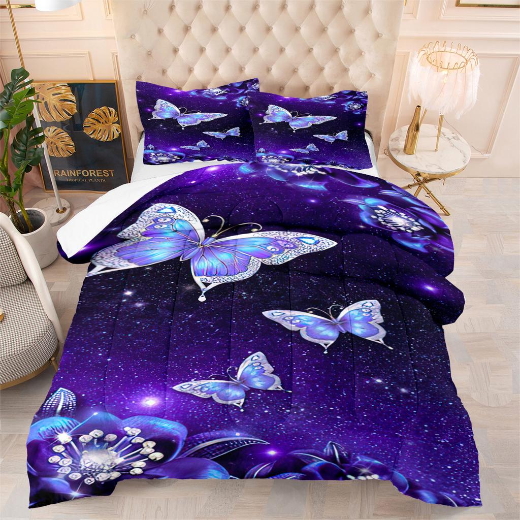 Butterfly Print Comforter Set - 3 Piece Set - Colorful Butterfly Design - Microfiber Comforter Cover