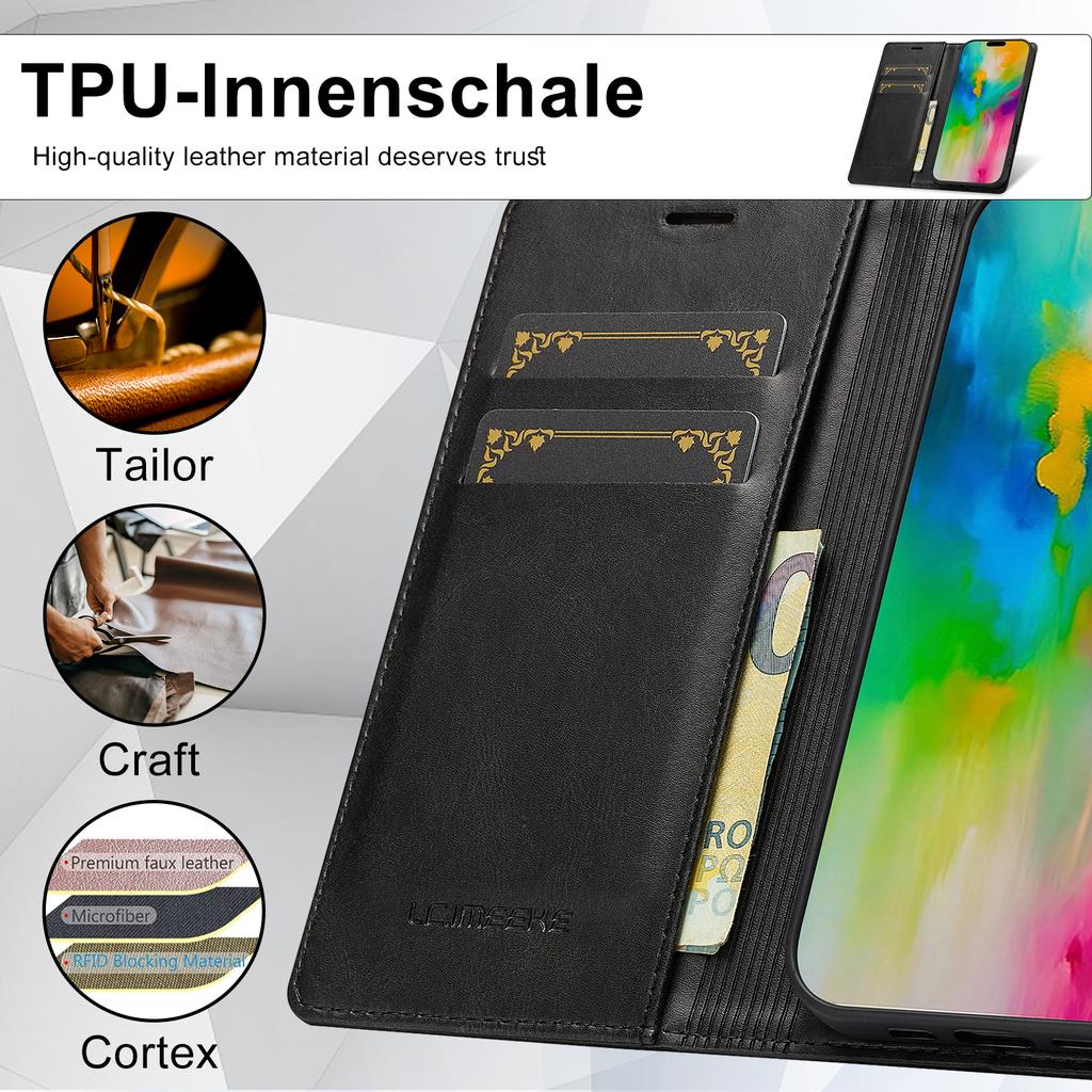 LC.IMEEKE For iPhone 16 Leather Case RFID Blocking Card Slots Phone Cover