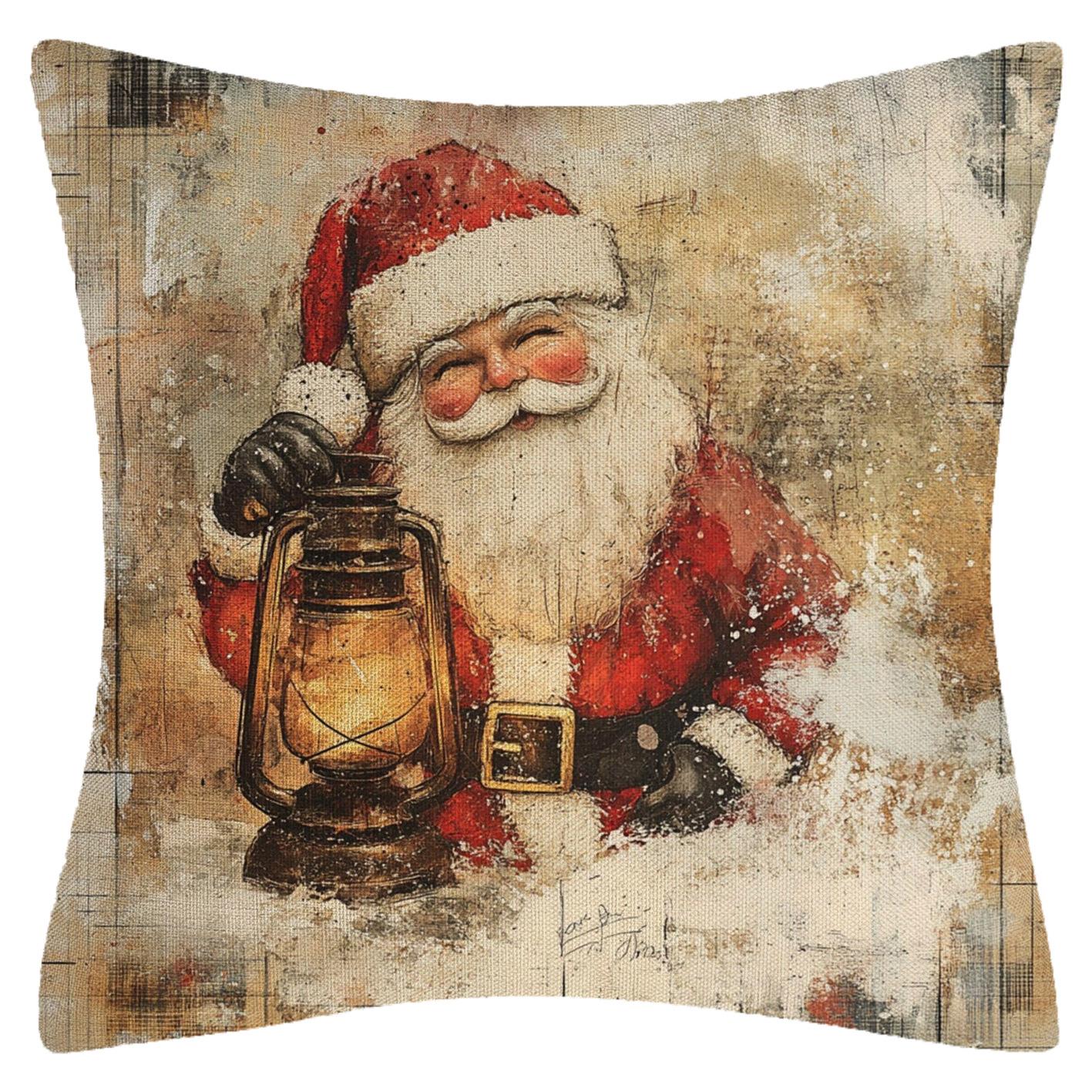 

Christmas Throw Pillow Thanksgiving Linen Print Cushion Backrest Christmas Throw Pillow Cover 45 * 45Cm (one linen without pillow core)