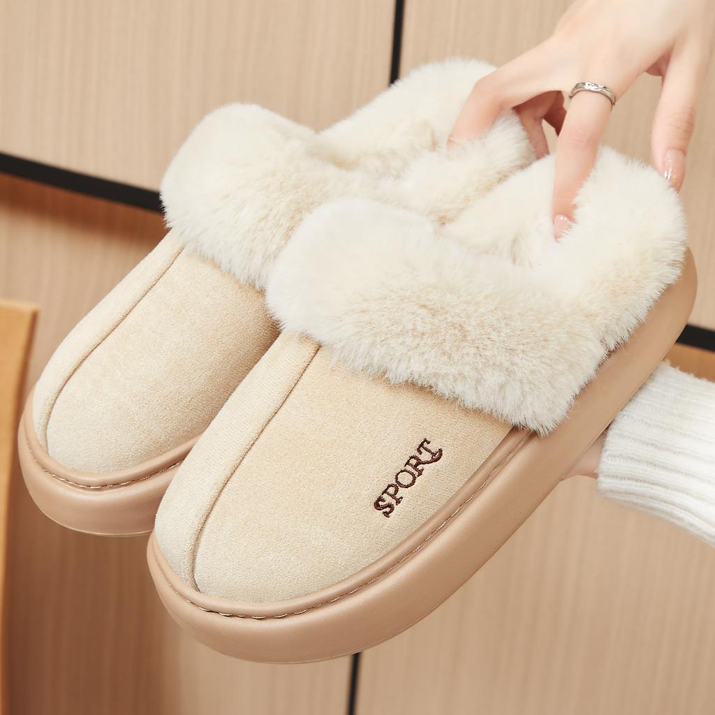Fashion Women's Cotton Slippers Men Winter Couple Non-Slip Warm Indoor Home Slippers Plush Fluffy 2025 Winter Comfortable Floor Slippers