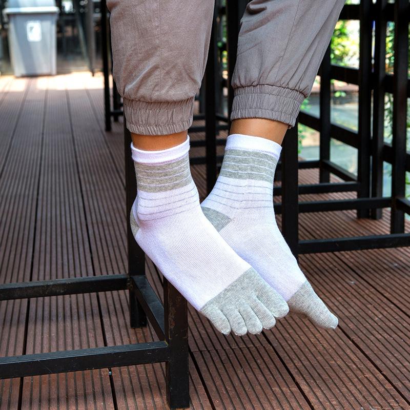 Five-finger Cotton Thread Men's Toe Casual Socks, Mid-calf Five-toe Business All-season Cotton Socks