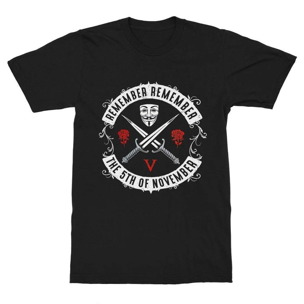 

V for Vendetta Remember Remember the 5th of November TShirt Summer Mens and Womens Loose and Breathable Tshirt Top M