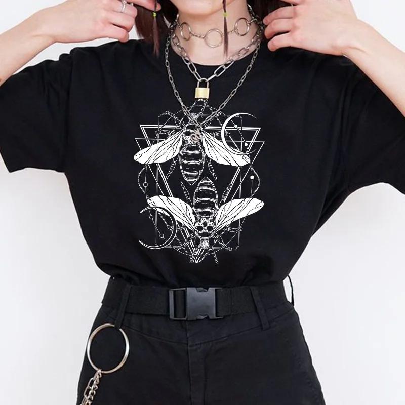 

Rose Moth Moon Chic Retro Mujer Camisetas White Gothic T-shirt Aesthetic Pattern Short Sleeve T-shirt Polyester T-shirt M