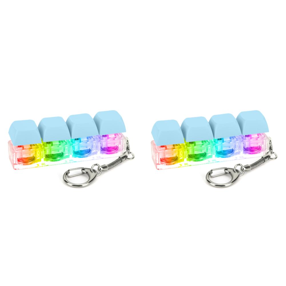 2Pcs 4 Keys Keyboard Fidget Keychain Keyboard Decompression with LED Light Keyboard Clicker DIY Button To Relief Pass The Time