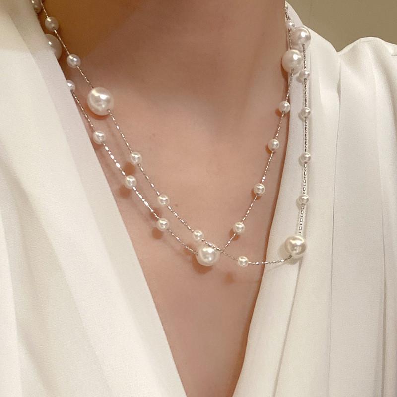 Elegant French Vintage Pearl Choker Necklace With Geometric Design For Women