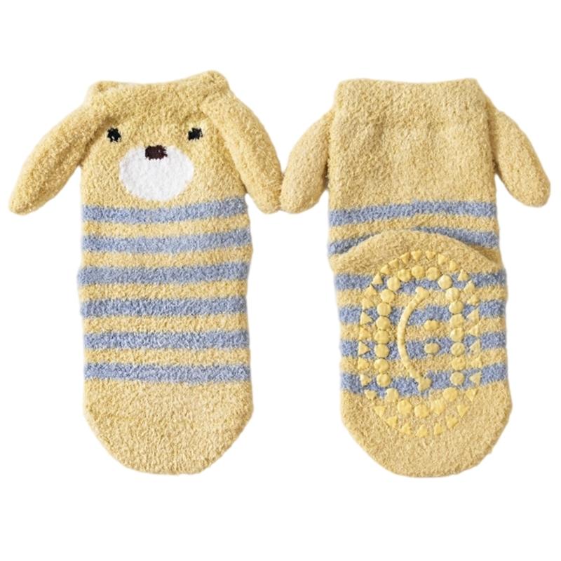 1 Pair Warm Infant Walking Socks Nonslip Bottom Cute Puppy Pattern Cosy Footwear For Cold Weather 0 to 3 Years XS жёлтый