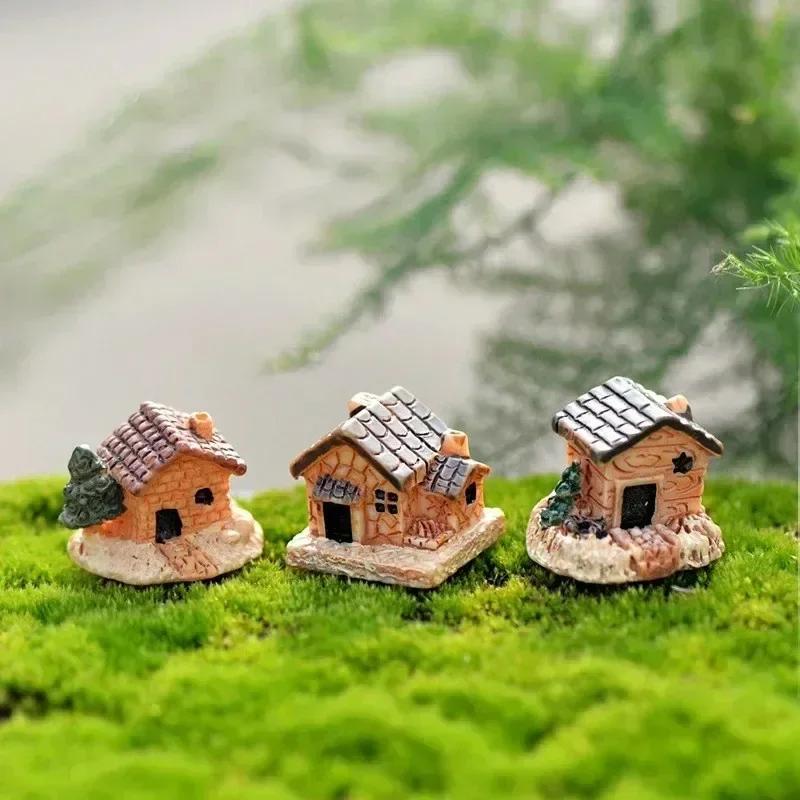Mini Figurine Dollhouse Stone House Garden Ornament Micro Landscape Garden House Miniature Resin Supply Home Table Small Crafts