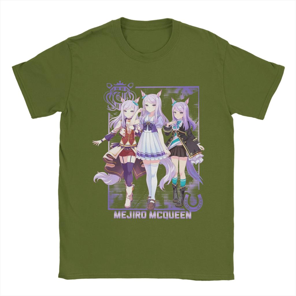 Mejiro McQueen Uma Musume Anime T-Shirts for Men  Vintage Pure Cotton Tees O Neck Short Sleeve T Shirts Graphic Tops