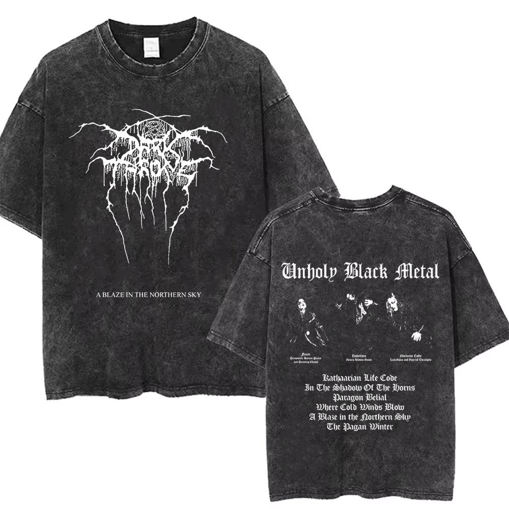 Washed Vintage Mayhem Graphic Print T Shirt Death Black Metal Rock Oversized T-shirts High Quality Cotton T-shirt Unisex