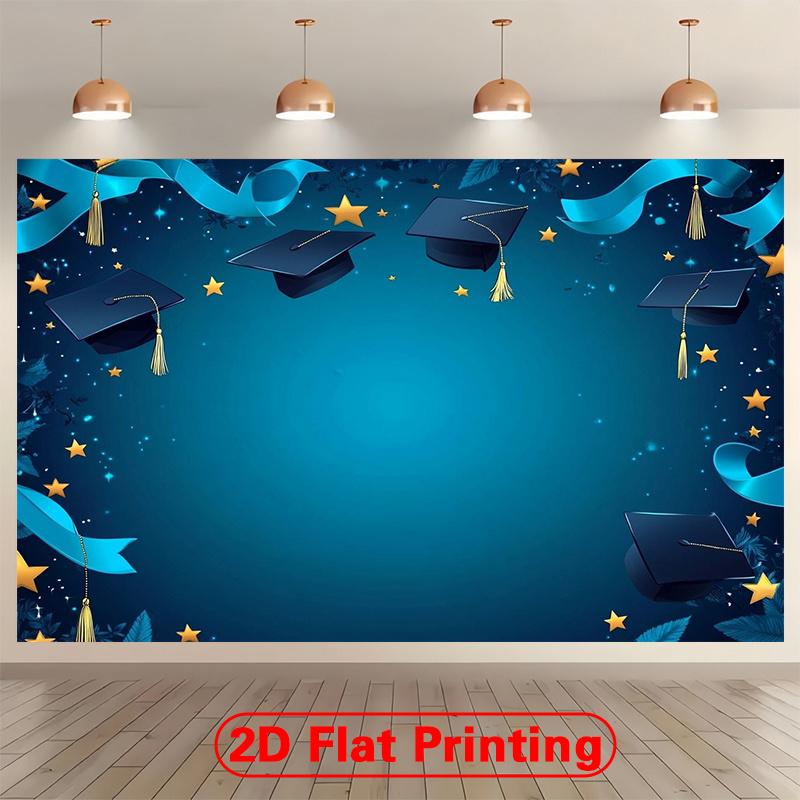 Background of the Kindergarten Graduation Party - Blue Polyester Photo Banner Family Celebration