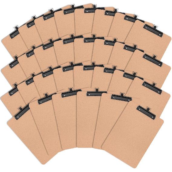 2 Pack Wood Clipboards with Pen Holder, 9 x 12.5'' Letter Size for Classroom, Students, Kid, 8.5 x 11'' Hardboard Clip Board with Low Profile Black