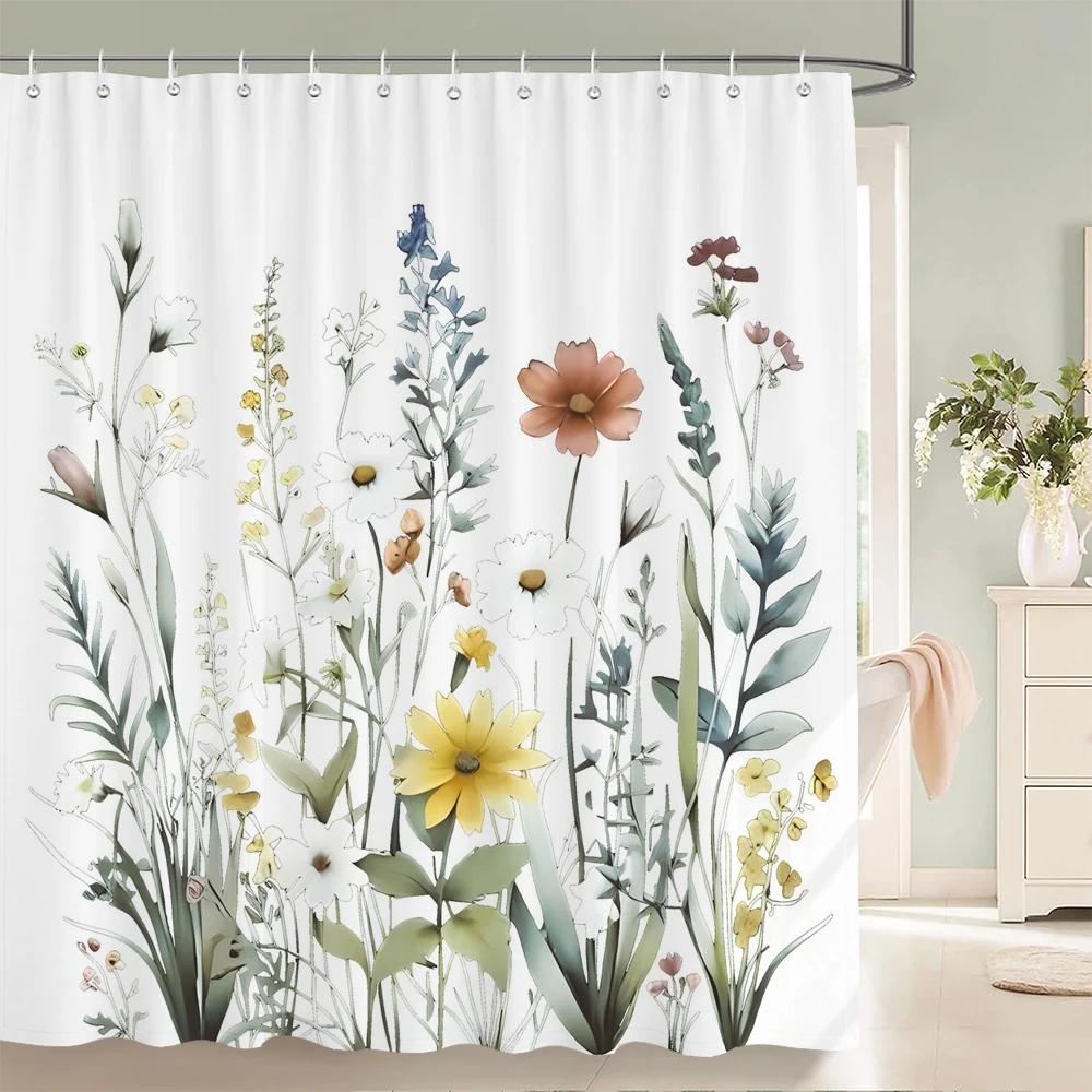 Home shower curtain for bathroom waterproof fabric modern minimalist floral style bathroom Curtain with hooks decorative curtain