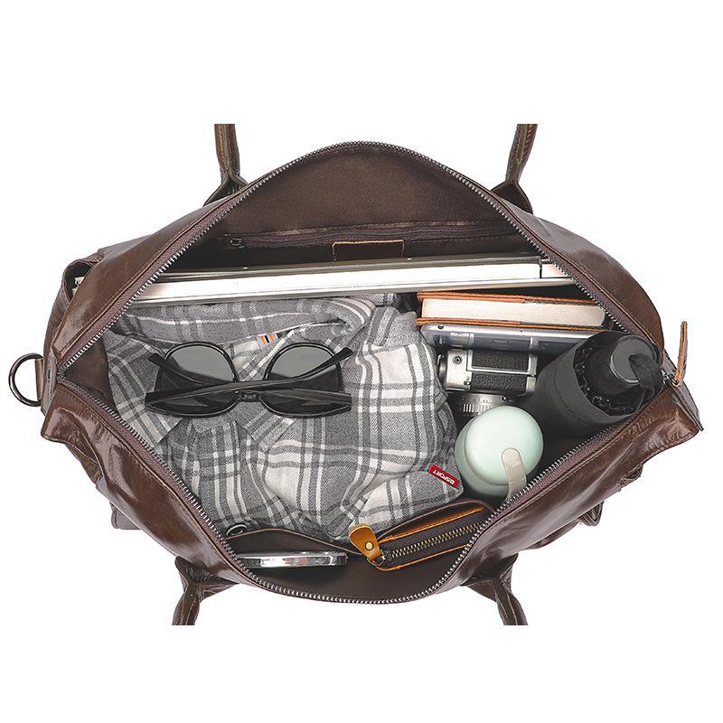 Jiameida Men's Retro Leather Travel Bag - Splash-Proof Handbag and Messenger Bag