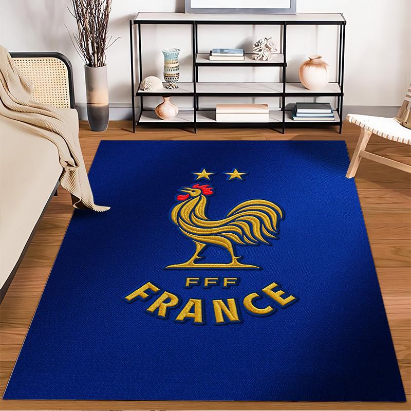 French Rooster Emblem Blue Rug Design Non-slip Rug Suitable for Living Room and Bedroom Sofas.