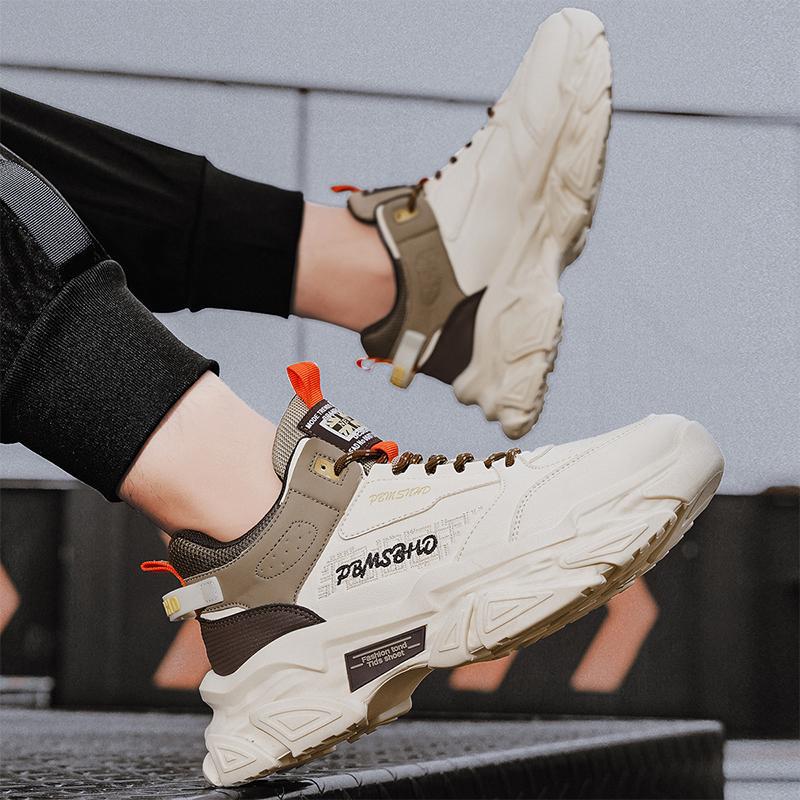 Winter New Leather Splicing Men's Sports Leather Boots High-top Lace-up Round-head Retro Martin Boots Casual Men's Shoes